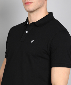 Allen Solly Men Solid Polo Neck Cotton Blend Black T-Shirt