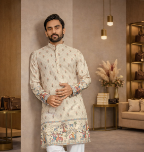 CELLUX Printed, Floral Print Cotton Rayon Straight Kurta for Men (Multicolor)